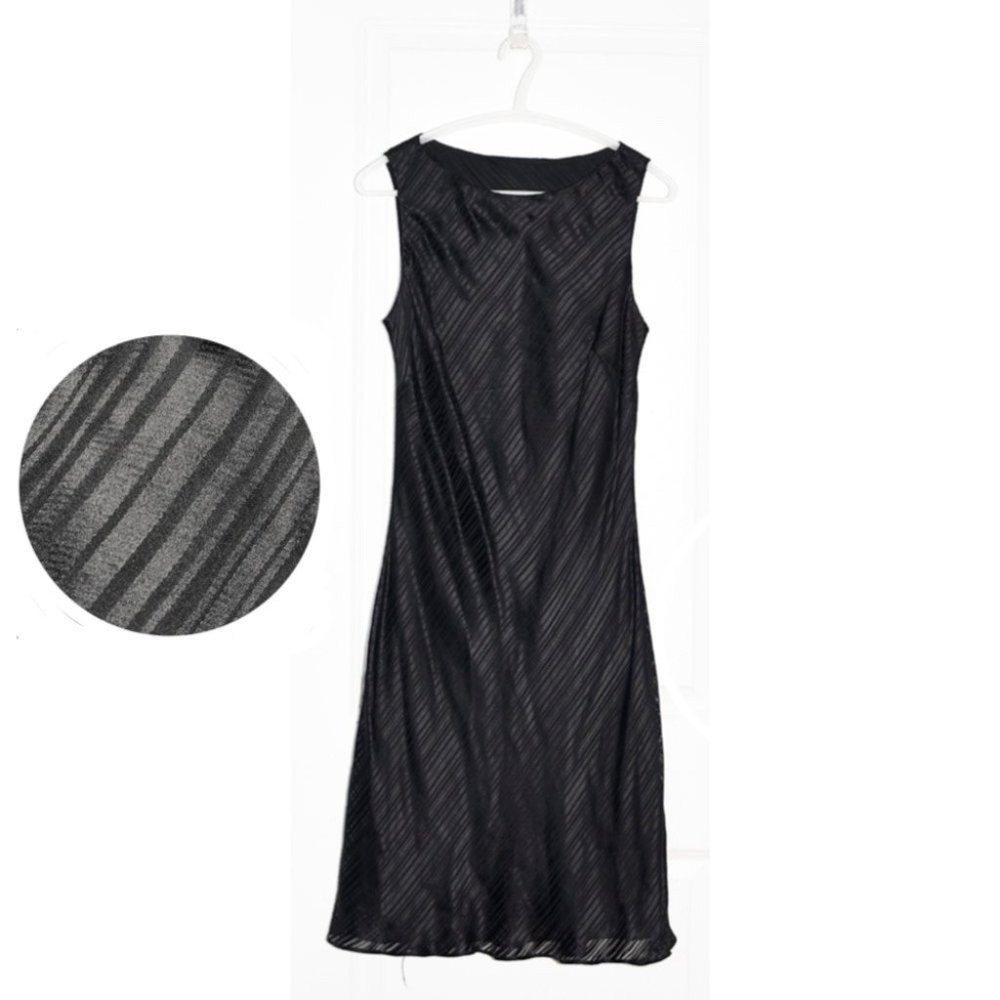 Worn 1X ABS Vintage 100% Silk Diagonal-Stripe Bias-Cut Dress